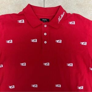 Malbon Golf Winston Flag Pique Polo Shirt Mens M Red Short Sleeve Embroidered
